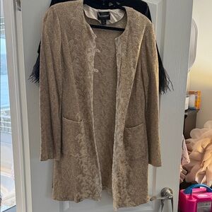 St.John
metallic gold Beige/Taupe Open-Front Textured Cardigan Jacket